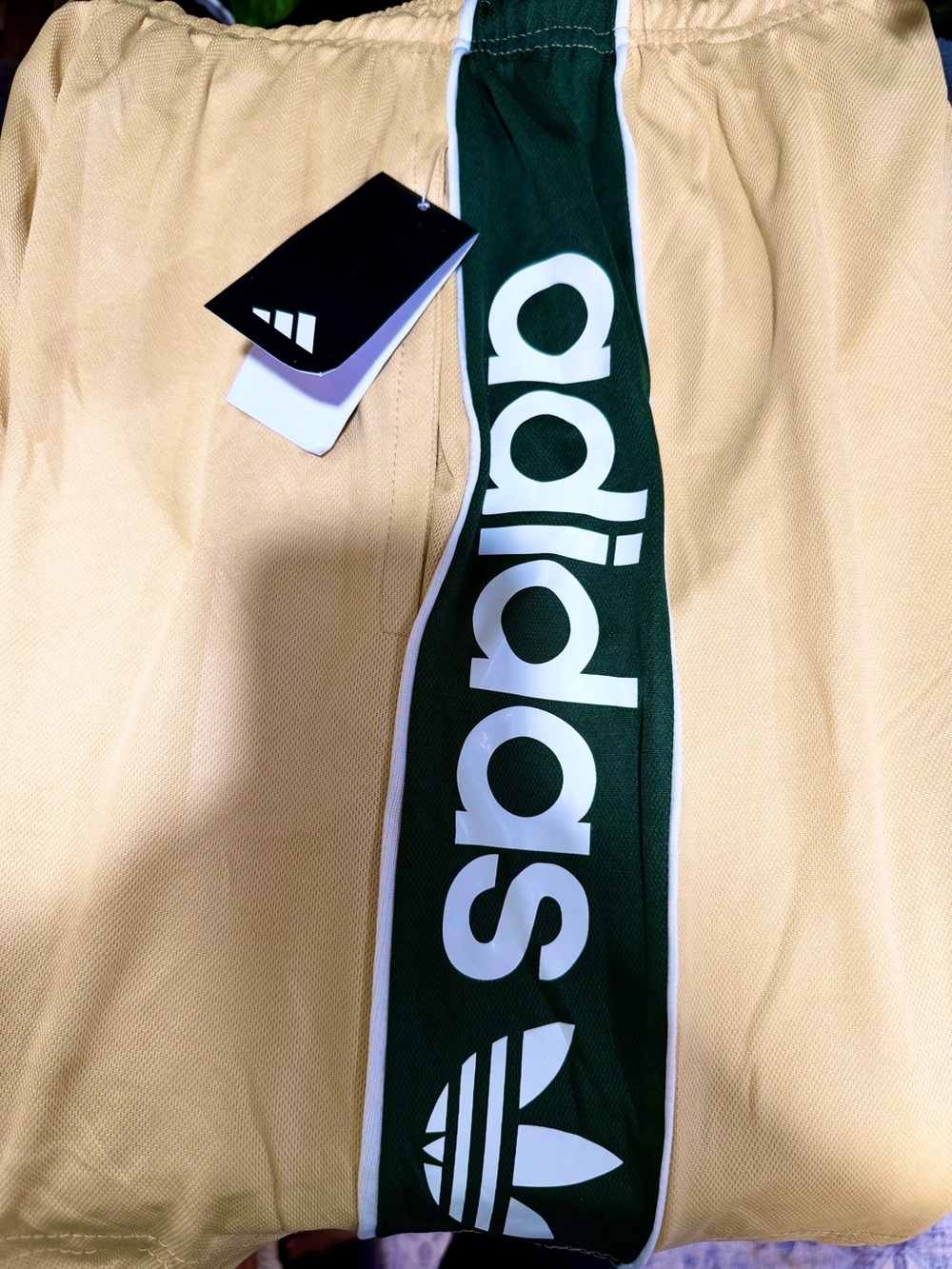 adidas Beige Athletic Shorts with Dark Green Side Panels - Picture 4 of 4